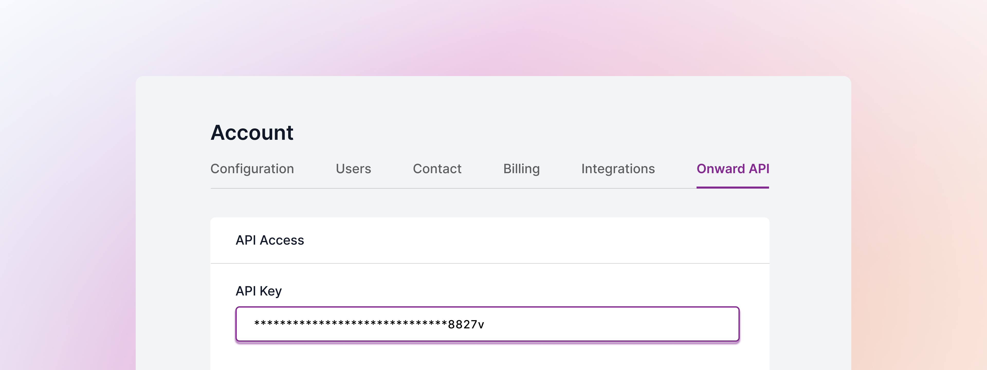 API Key tab of account settings